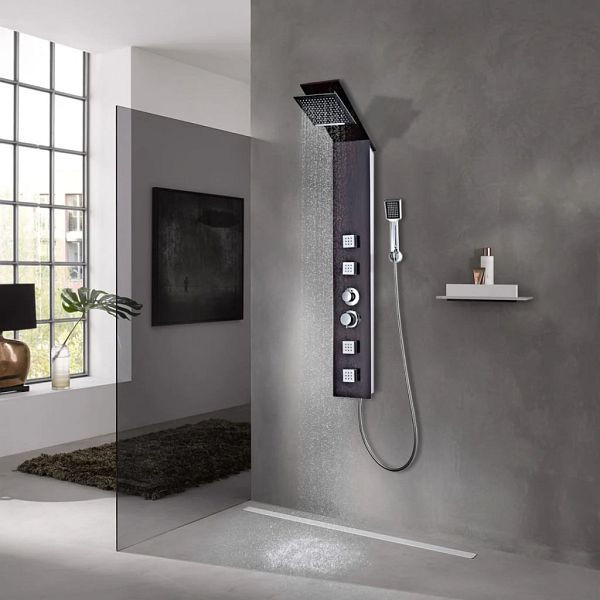 vidaXL Duschpaneel-System Glas Braun, Material des Paneels: Glas mit Holzmaserung + verchromter Kunststoff, 142374