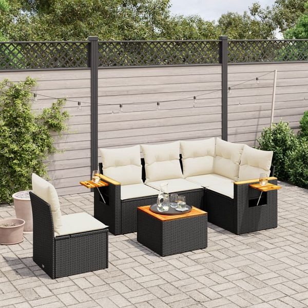 vidaXL 6-teilig Garten-Sofagarnitur mit Kissen Schwarz Poly Rattan, 3226819