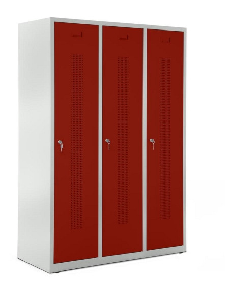 Deskin Garderobenspind SYSTEM SP1 ohne Unterbau, Korpus Lichtgrau, Türen Rubinrot, H 1700 x B 1185 x T 500 mm, Zylinderschloss, 330653