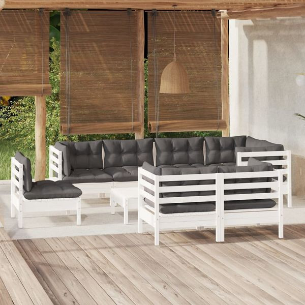 vidaXL 9-teilig Garten-Lounge-Set mit Kissen Weiß Kiefer Massivholz, 3096521