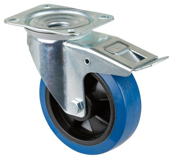 BS Rollen Transportrolle mit Feststeller, Breite 50 mm, Ø160 mm, bis 300 kg, Elastik-Reifen blau, Kugellager, VE: 2 Stück, L420.B62.161