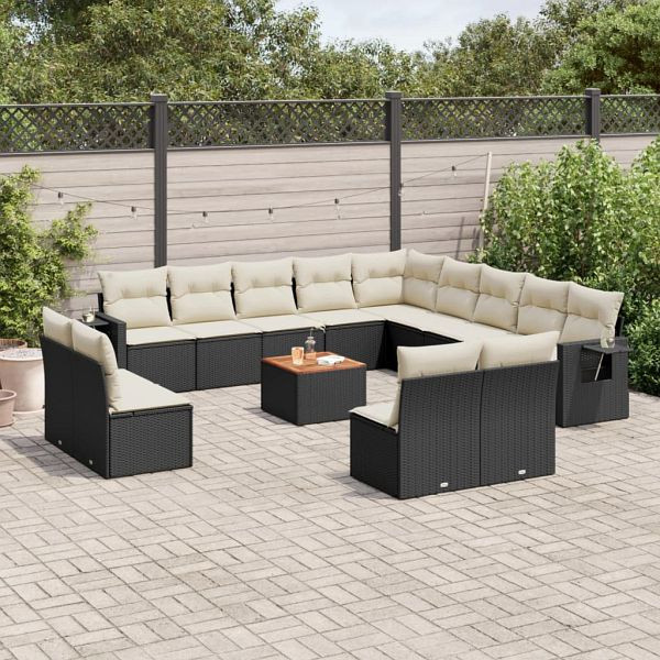 vidaXL 14-teilig Garten-Sofagarnitur mit Kissen Schwarz Poly Rattan, 3224817