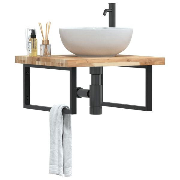 vidaXL Waschbeckenregal Wandmontage Stahl und Akazienholz, 3302877