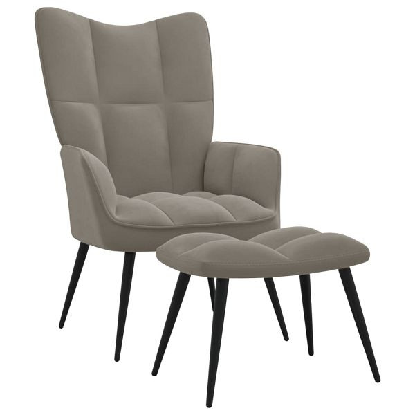 vidaXL Relaxsessel mit Hocker Hellgrau Samt, 328084, 8720286424551