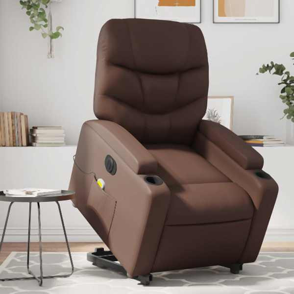 vidaXL Massagesessel mit Aufstehhilfe Elektrisch Braun Kunstleder, 3204681