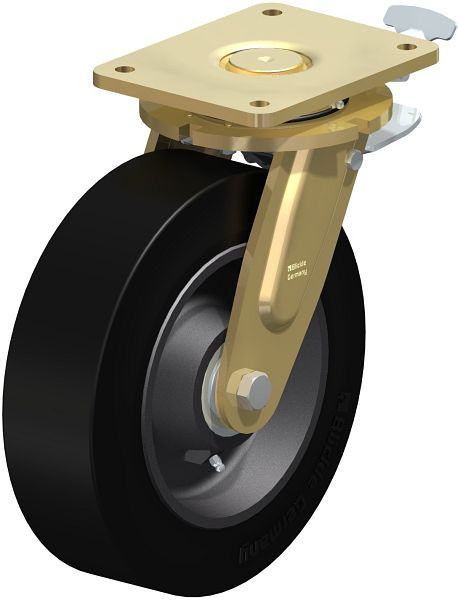 Blickle LS-GEV 302K-ST-RI4 Stahlgeschweißte Schwerlast-Lenkrolle, schwere Drehkranz-Ausführung mit Feststeller, Elastik-Vollgummi, Schwarz, 757849