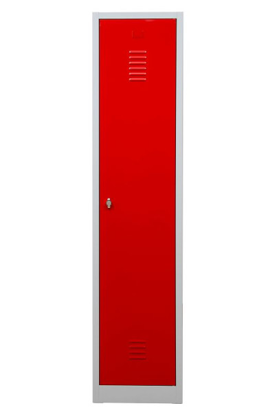 Gürkan Garderobenschrank, 50 x 41,5 x 180 cm, Lichtgrau, Feuerrot, Vorhangschloss, Hutboden & Kleiderhaken, WRC/1.1840, 104918