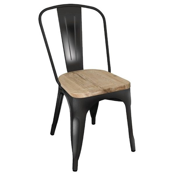 Bolero Bistro Beistellstuhl Schwarz mit Holzsitzauflage (4 Stück), GG707