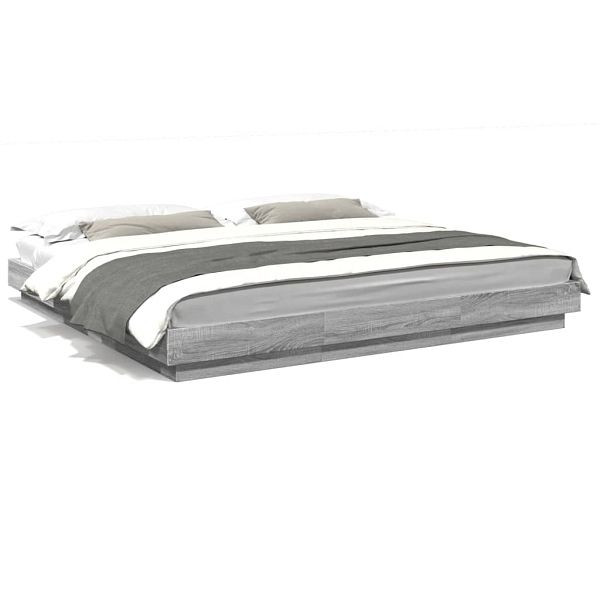 vidaXL Bettgestell mit LED Grau Sonoma 200x200 cm Holzwerkstoff, 3281075