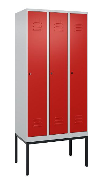 C+P Umkleidespind Classic PLUS mit Mitteltrennwand, Gestell, 3 Abteile, 2120x900x500mm, 7035/3020, Zylinderschlösser, 0800307-30F S10017