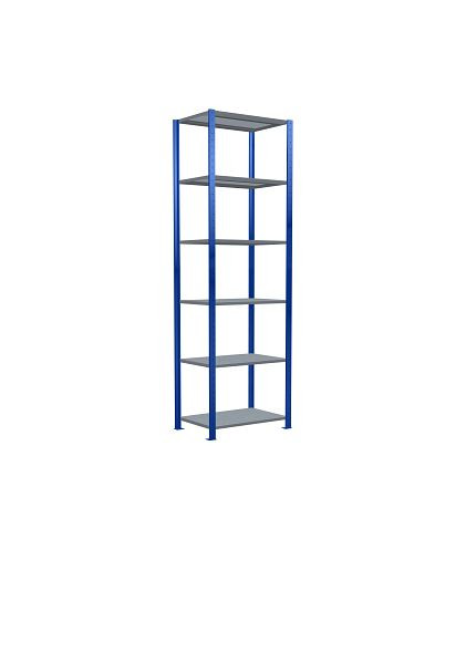 Schulte Grundregal, Steckregal MULTIplus250, 2500 x 750 x 500 mm, 6 Fachböden, Kreuzstrebe, RAL 5010 enzianblau/verzinkt, 12951-75-B