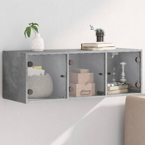 vidaXL Wandschrank mit Glastüren Betongrau 102x37x35 cm, 836514