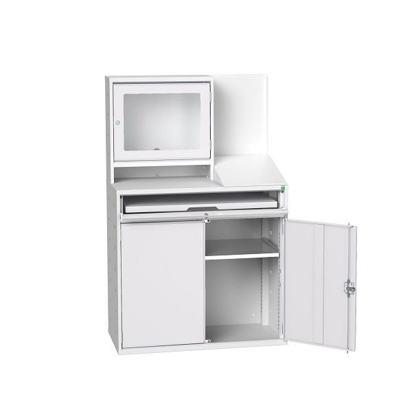 bott verso Computerschrank mit Bildschrimfach, mit Hängeschrank, 1 Fachboden, 1 Tablar, BxTxH: 1050 x 550 x 1650 mm, Lichtgrau / Lichtgrau, 16928022.16