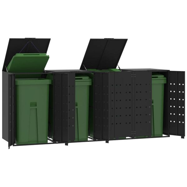 vidaXL Mülltonnenbox für 4 Tonnen Schwarz 276x79x117 cm Stahl, 3279979