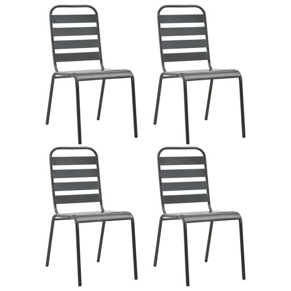 vidaXL Gartenstühle 4 Stück Lattendesign Stahl Dunkelgrau, 310155