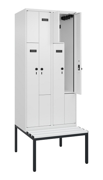 C+P Z-Spind Evolo PLUS, Bank, 4 Fächer, 2120x800x815mm, 9016/9016, Drehriegel, Sitzfläche Kunststoff, Sitzbank, 0490537-224 S10074