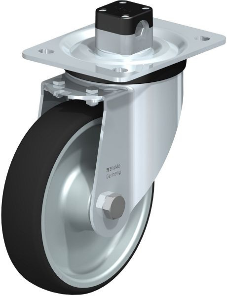 Blickle L-PATH 160R-CS11 Stahlblech-Lenkrolle, mittelschwere Ausführung, mit Anschraubplatte & Zentralfeststeller, Thermoplastisches Polyurethan, 852207