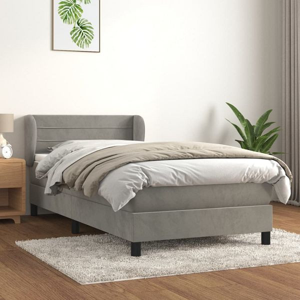 vidaXL Boxspringbett mit Matratze Hellgrau 100x200 cm Samt, 3127535