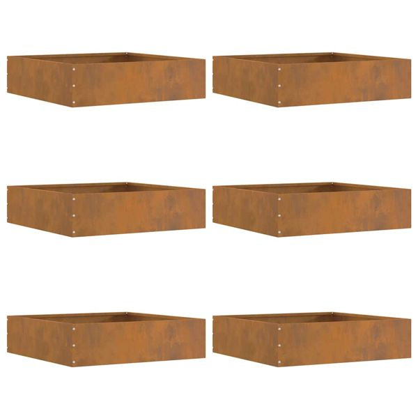 vidaXL Raseneinfassung 6 pcs Rostig 50 x 50 x 13 cm Wetterfeststahl, 874729