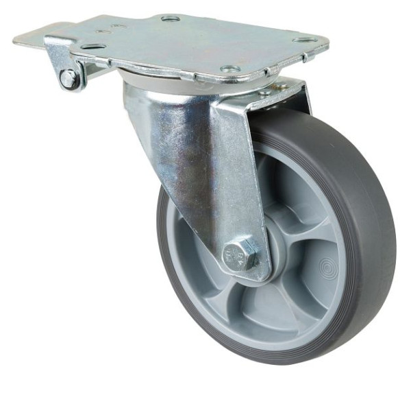BS Rollen Lenkrolle mit Zentralfeststeller, thermoplastisches Gummirad, Rollenlager, Platte, Durchmesser: 160 mm, L440.B44.161