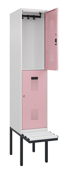 C+P Doppelstock-Spind Evolo PLUS, Bank, 2 Fächer, 2120x400x815mm, 9016/3015, Zylinderschloss, Sitzfläche Kunststoff, 0493407-12 S10126