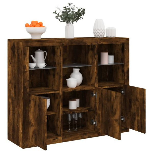 vidaXL Sideboards mit LED-Leuchten 3 Stk. Räuchereiche Holzwerkstoff, 3209104