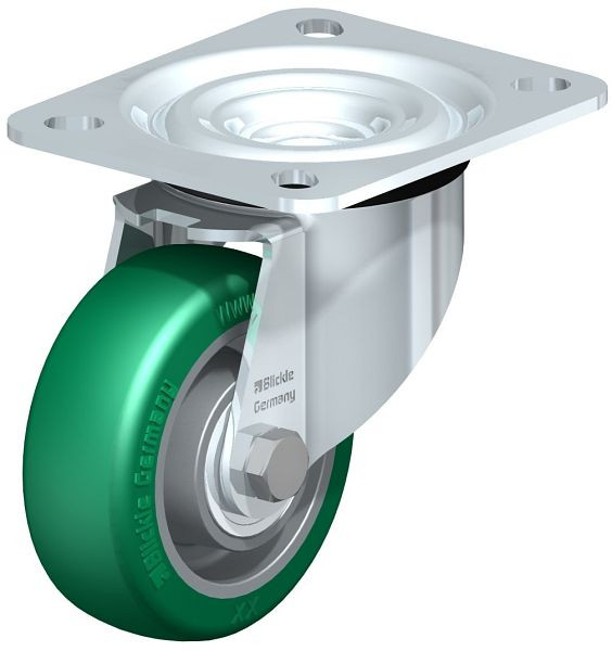 Blickle L-ALST 80K Stahlblech-Lenkrolle, mittelschwere Ausführung, mit Anschraubplatte, Blickle Softhane®, Grün, 754464