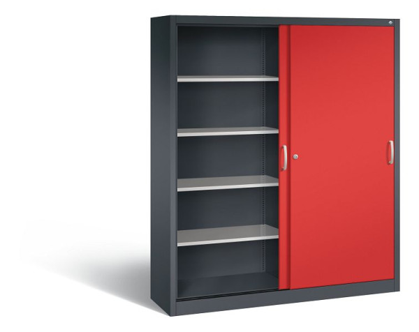 C+P Schiebetürenschrank Acurado, H1950xB1600xT400mm, Farbe: Schwarzgrau / feuerrot, Bügelgriff, 5 OH, 2140-00 S10220