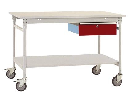 Manuflex Komplett-Beistelltisch BASIS mobil mit Melamin-Platte + Einzelschubfach, BxTxH: 1000 x 800 x 850 mm, Rubinrot, BB5331.3003