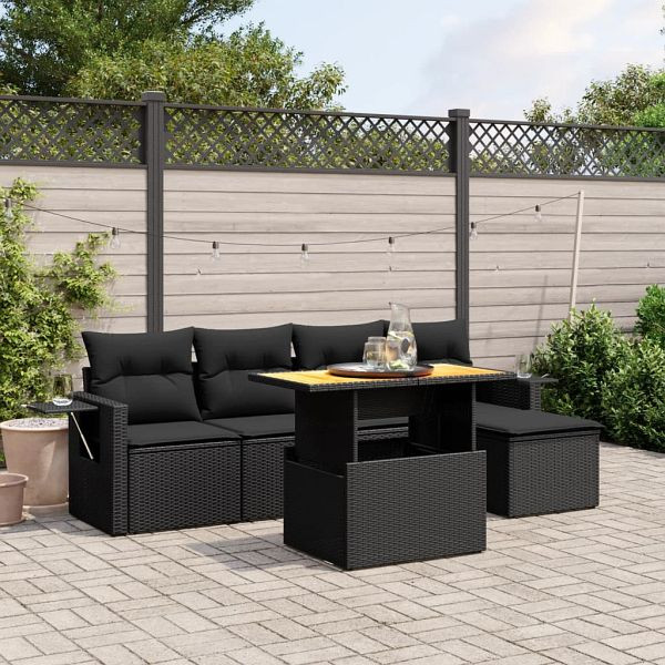 vidaXL 6-teilig Garten-Sofagarnitur mit Kissen Schwarz Poly Rattan, 3271727