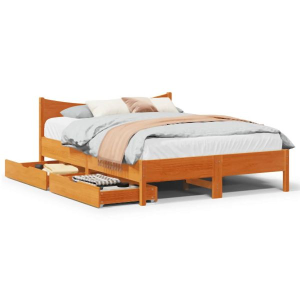 vidaXL Massivholzbett mit Schubladen Wachsbraun 120x190 cm Kiefer, 3301925