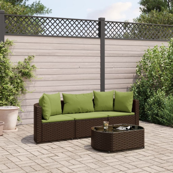 vidaXL 4-tlg. Garten-Sofagarnitur mit Kissen Braun Poly Rattan, UV-beständig, 3308366