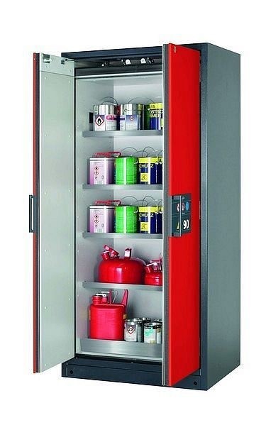 asecos Sicherheitsschrank Q-CLASSIC-90, Q90.195.090 in verkehrsrot RAL 3020 mit 4x Fachboden (Edelstahl), 30041-046-30048