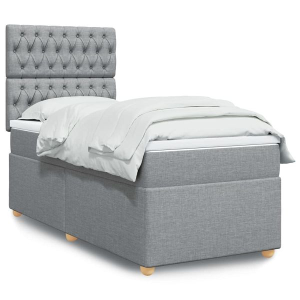 vidaXL Boxspringbett mit Matratze Hellgrau 100x200 cm Stoff, 3291198