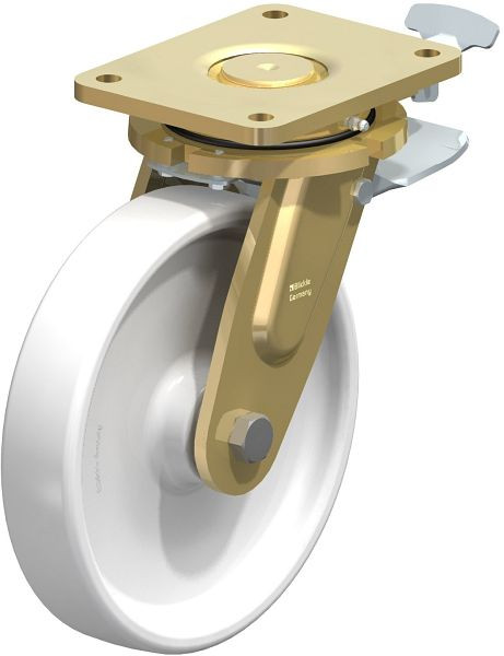 Blickle LS-SPO 251G-ST-RI4 Stahlgeschweißte Schwerlast-Lenkrolle, schwere Drehkranz-Ausführung mit Feststeller, Polyamid, Weiß, 853054