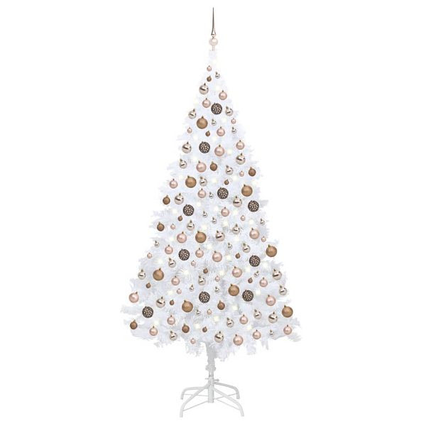 vidaXL Künstlicher Weihnachtsbaum mit Beleuchtung & Kugeln Weiß 210 cm, 3077628