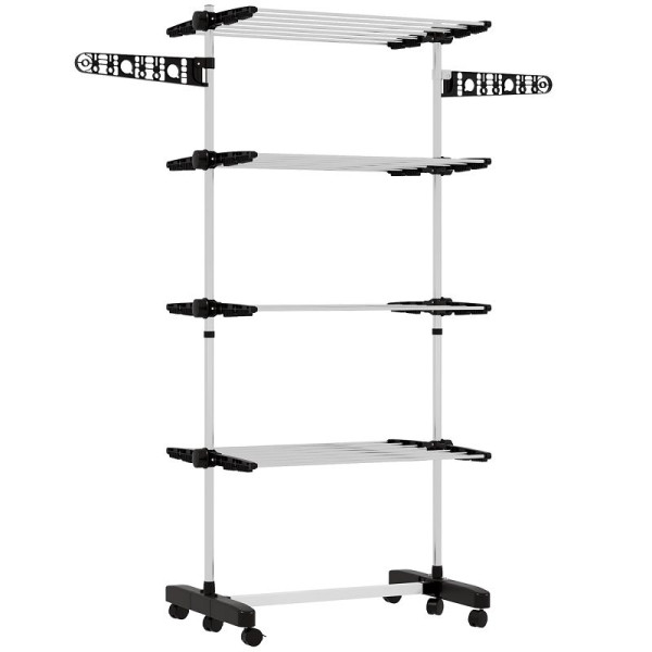 HOMCOM Wäscheständer Wäschetrockner 5 Ebenen, klappbar, One-Klick-System, 142 x 55 x 172 cm, Schwarz + Silber, 850-295V00BK