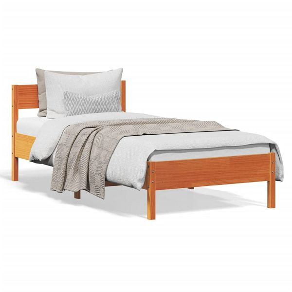 vidaXL Massivholzbett mit Kopfteil Wachsbraun 90x190 cm Kiefer, 842781