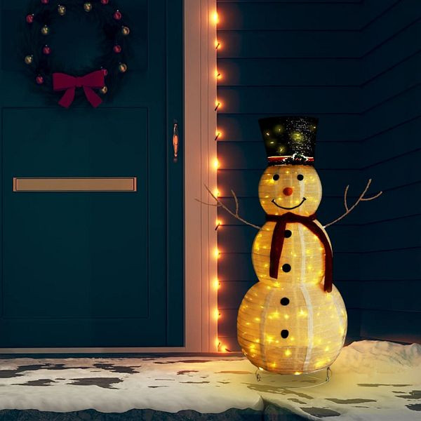 vidaXL LED-Schneemann Weihnachtsfigur Luxus-Stoff 120 cm, 329761