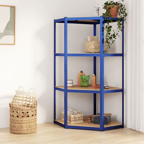 vidaXL Eckregal mit 4 Böden Blau Stahl & Holzwerkstoff, 152852