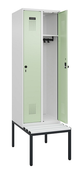 C+P Spind Evolo PLUS, 2 Abteil, 2120x600x815mm, 9016/6019, Drehriegel, Sitzfläche Kunststoff, Sitzbank, 0490507-20 S10073