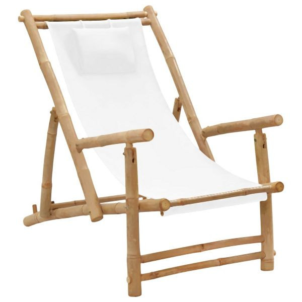 vidaXL Liegestuhl Bambus und Canvas Cremeweiß, höhenverstellbar, 318594