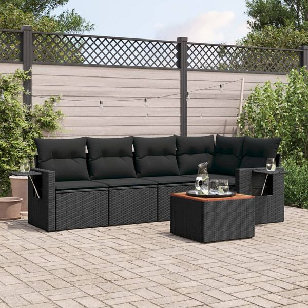 vidaXL 6-teilig Garten-Sofagarnitur mit Kissen Schwarz Poly Rattan, 3224550