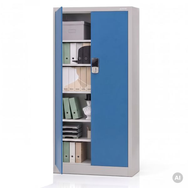 Jan Nowak Metall-Büroschrank mit Zahlenschloss, Grau-Blau, 900x1850x400 mm, DANIEL, 2275