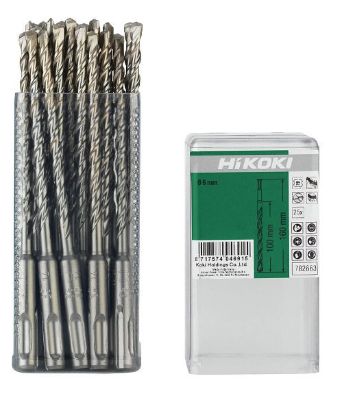 HiKOKI HM-Hammerbohrer SDS-Plus 2-Schneider 6 x 100/160 mm, VE: 25 Stück, 782663