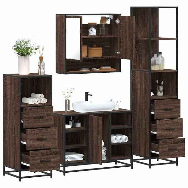 vidaXL 4-tlg. Badmöbel-Set Braun Eichen-Optik Holzwerkstoff, 3301304