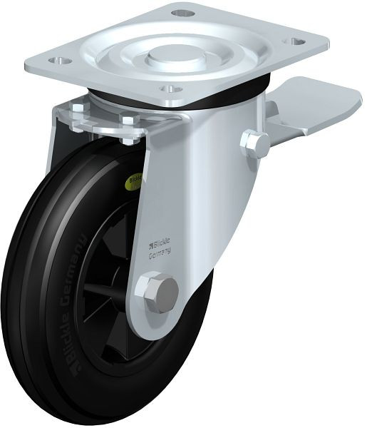 Blickle L-VWPP 160G-ST Stahlblech-Lenkrolle, mittelschwere Ausführung, mit Anschraubplatte & Feststeller, Weichgummi, Schwarz, 578203