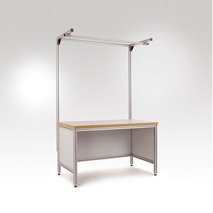 Manuflex Alu-Aufbauportal mit Ausleger für ALU Arbeitstische mit Tischbreite = 1000 mm und Tiefe = 600 mm, ZB8205