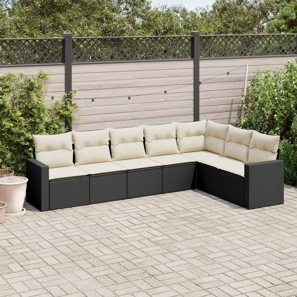vidaXL 7-teilig Garten-Sofagarnitur mit Kissen Schwarz Poly Rattan, 3219036