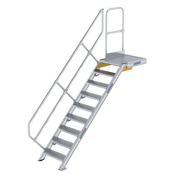 Munk Günzburger Steigtechnik Treppe mit Plattform 45° Stufenbreite 600 mm 9 Stufen Aluminium geriffelt, 600429